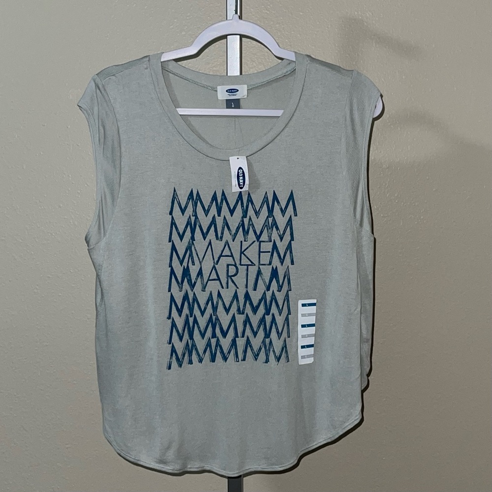 Old Navy Art Lover’s Make Art Silver Linings Gray Cap Sleeve Top, Size L